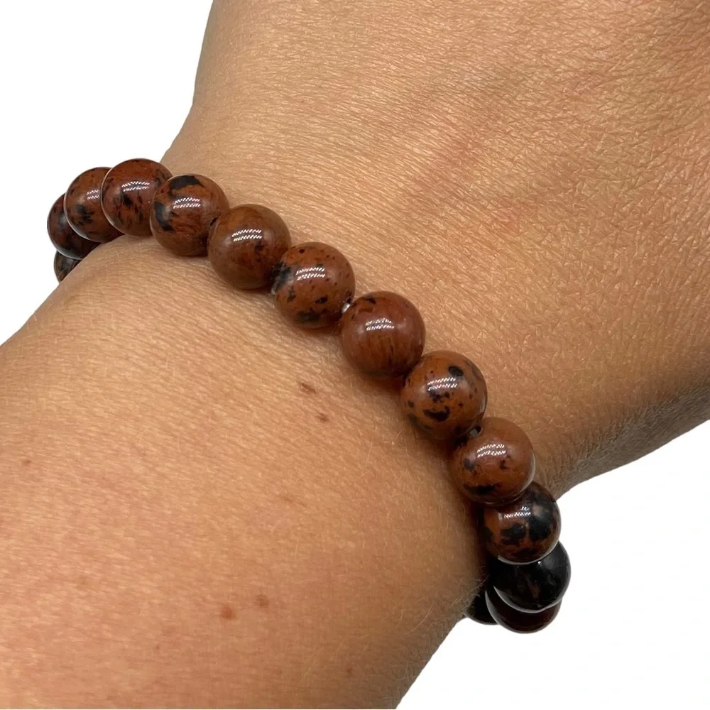 9mm Mahogany Obsidian Beaded Stretch Bracelet Beads Stone Stones Gemstone - Picture 1 of 2